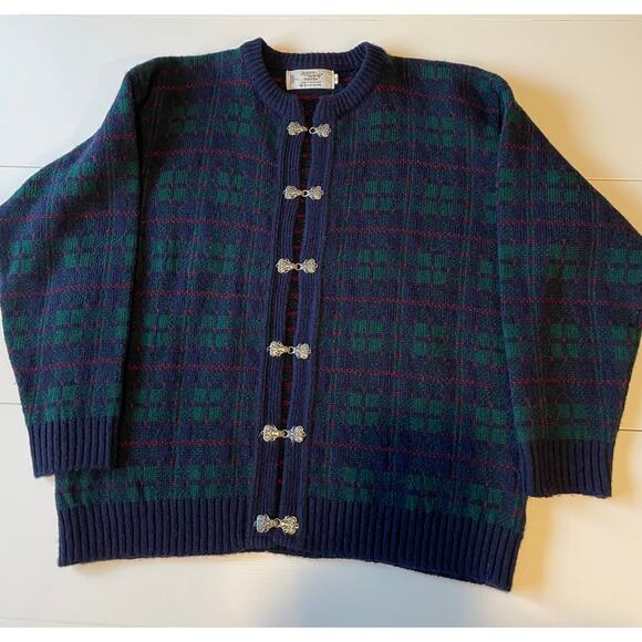 Vintage Nor’ easterly Tradition Scottish Wool Plaid Cardigan Sweater Sz XL - Picture 4 of 11